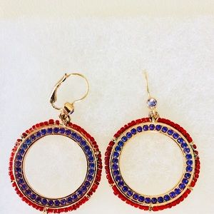 Drop Hoop Lavender Crystal And Red Earrings